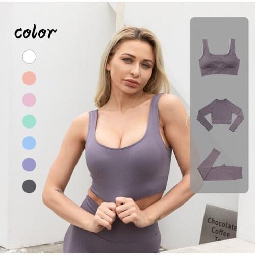 Womens Sportswear Gym Yoga Set Seamless Striped Solid Color Training Suit Female fitness clothing Yoga Outfits Athletic Wear