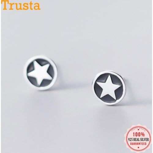 TrustDavis Real 925 Sterling Silver Black Glaze Star Charm Stud Earrings For Women Wedding Birthday Fine S925 Jewelry DA1599