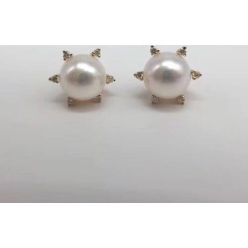 Sinya G18k AU750 Gold diamond stud earrings for women girls Mother with 7.5-8mm southsea Pearls Fashion design high quality Hot