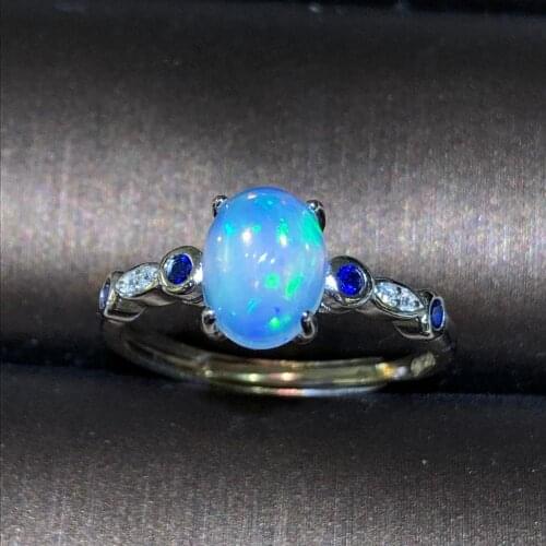 Ladies New Natural Opal Ring 925 Silver Plating Platinum Simple Atmospheric Style