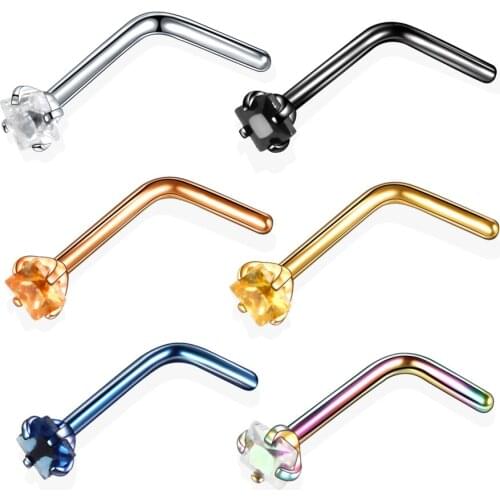 1 Piece Steel L Shape Straight Bar Nose Bone Screw Stud Piercing Gem Spiral Nose Stud Rings Nariz Earrings Nostril Body Jewelry