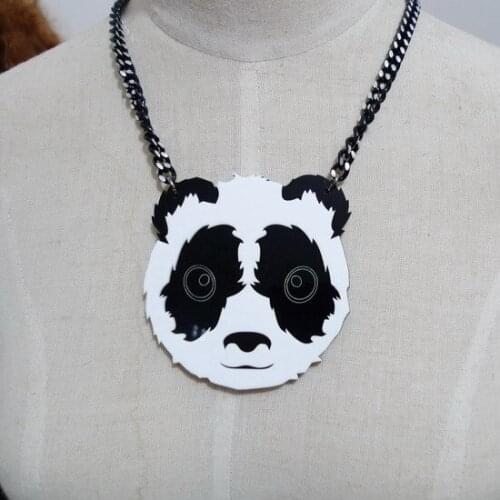 158N White & Black Acrylic Panada Cute Animal Necklace