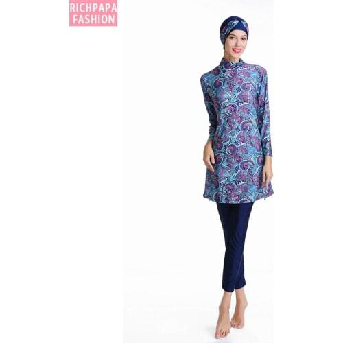 2020 Muslim Swimwear Conservative Swimwear Arabian Swimsuit Ladies One-piece Swimsuit Burkinis Offshore Beach Swimming