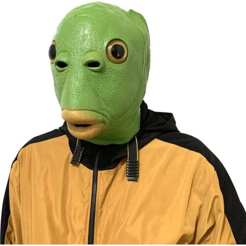 2021 Halloween Funny Cosplay Costume Mask Unisex Adult Carnival Party Green Fish Head Mask Headgear