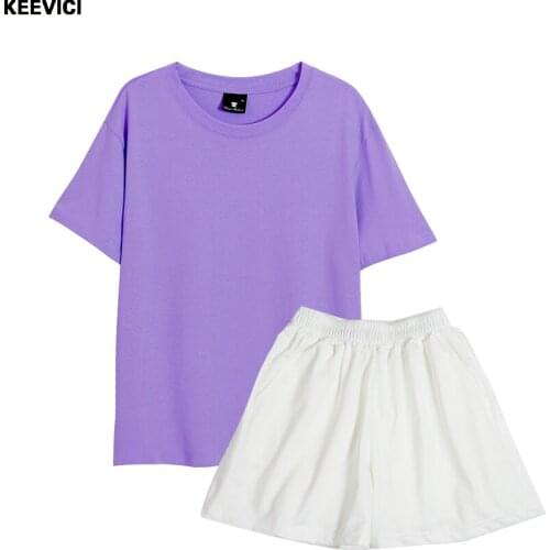 2021 Summer Soft Cotton Tracksuits Two Piece Set Loungewear Women O-neck T Shirt and Pocket Shorts Plus Size Nightgown for Women