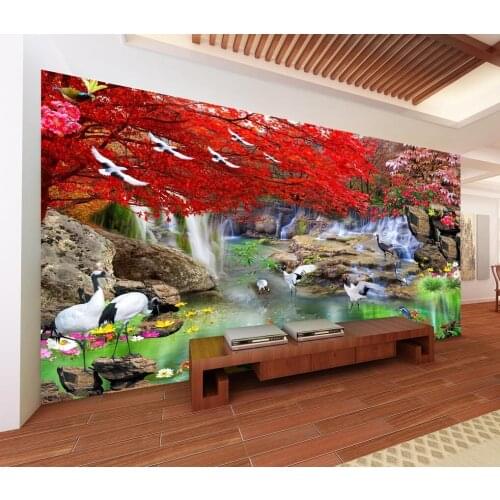 Beibehang custom papel de pared 3d mural wallpapers photo bedroom decor Maple tree stream water scenery wallpapers living room
