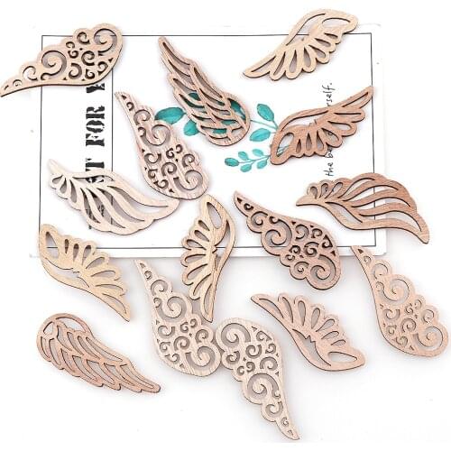 40PC Mix Wing Shape Wood Chip Decorative Embellishments Crafts For DIY Wedding Handmade Graffiti Buttons