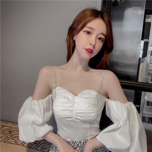 Strapless Off Shoulder Slash Neck White Puff Sleeve Fashion Women Blouses 2021 Summer Elegant Sexy Crop Top Female Shirts