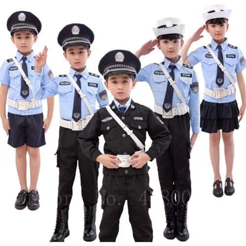 Children Policeman Cosplay Cotumes Fancy Halloween Party Traffic Police Clothing Set Boys Performance Stage Role-play Clothes