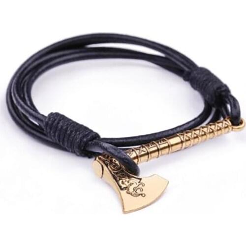 Dropshipping Viking Odin Symbol Rune Horror Slavic Peru Axe Amulet Talisman Mens Leather Bracelets