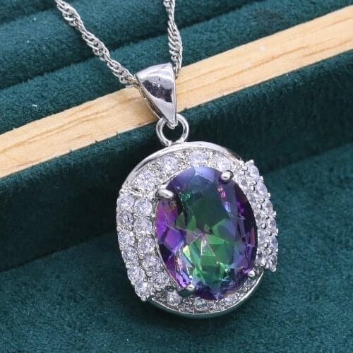 Exquisite 925 Silver Pendant Necklace For Women Christmas Gift Wedding Jewelry Rainbow Green Blue Topaz