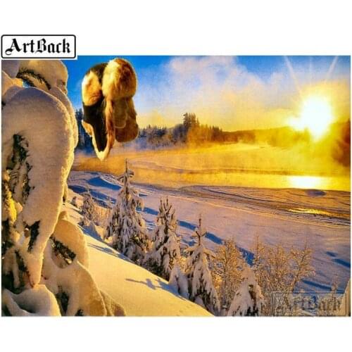 Square drill full 5d diy diamond painting sunset snow picture home decoration 3D resin diamond cross stitch cedar