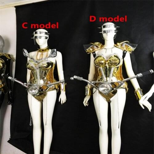 KS23 Party club stage show wears armor robot suit led costumes dj dress bodysuit mirror bodysuit gold luminous outfits handlebar