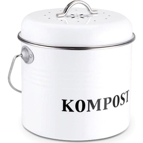 Kitchen Compost Bin 5L Organic Homemade Trash Can Melons Leaves Iron Round Charcoal Filter Bucket DIY Garden Fertilizer