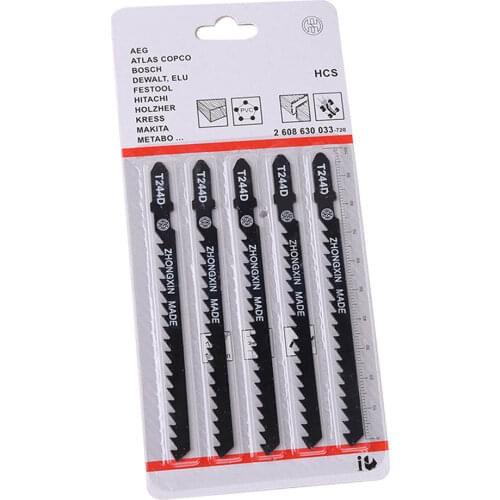 Hot Sale 5Pcs/Set T244D HCS T-Shank Curved Jigsaw Blades for Wood Fast Cutting Tools Dropship