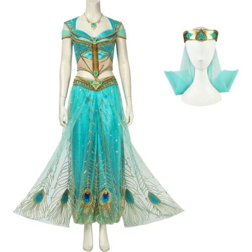 Magical Lamp Princess Jasmine Cosplay Costume Adult Women Party Dance Dress Fancy Halloween Ball Gown