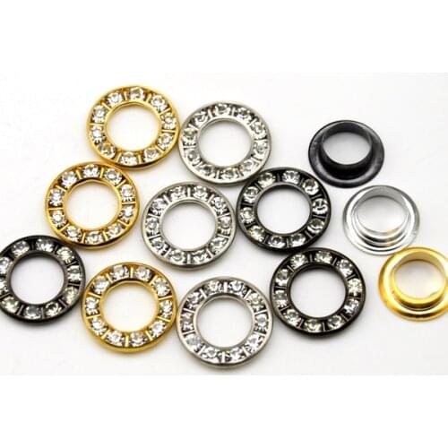 90sets Metal eyelet inner size 9mm round metal brass rhinestone eyelets 3 colors crystal diamond grommets glass eyelets RE-17mm