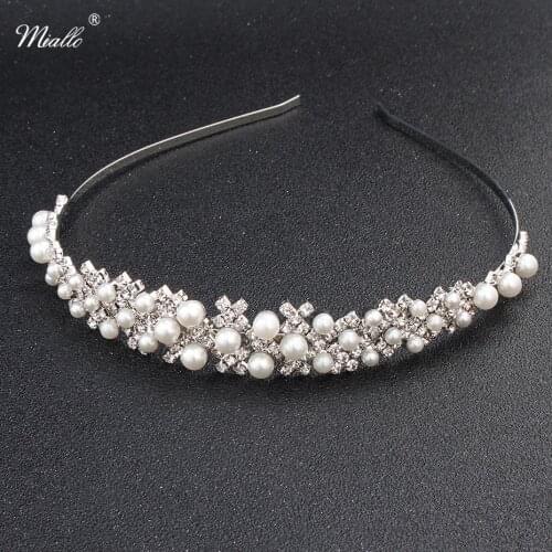 Miallo Austrian Crystal Stone Pearls Tiaras and Crowns Ivory White Women Queen Princess Diadem Hair Jewelry Accessories Ornament