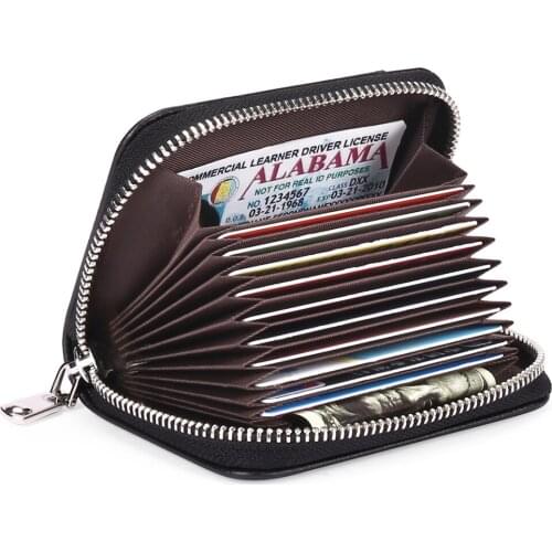 Fashion Small Wallet Unisex Genuine Leather RFID Purse ID Credit Card Holder Name Cards Case Pocket Zipper Coin Purse Tarjetero