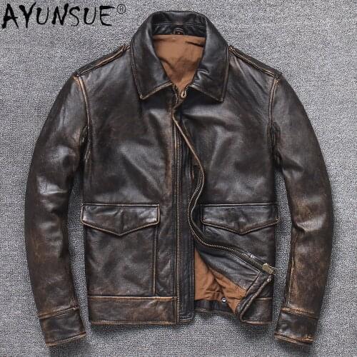 AYUNSUE Retro Men Clothing Genuine Leather Jacket Mens Cowhide Clothes Autumn Coat Male 2020 New Chaqueta Cuero Hombre LXR705