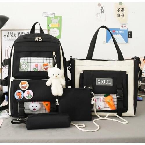 Backpack 4 Piece Set High School Backpack Bags for Teenage Girl 2021 Canvas Fashion Travel Women Bookbags Teen Student Schoolbag