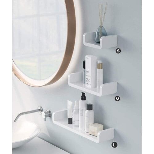 No Drilling White Adhesive Floating Shelf Organizer Wall Mounted Bathroom Shelf For Home Decor, Living Room, Entrance Hall