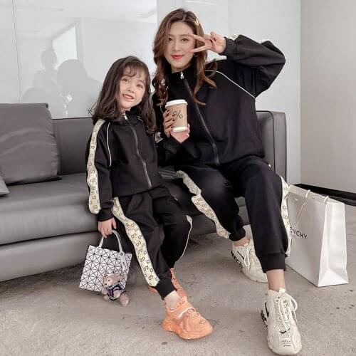 Soild casual outfits for mother daughter Autumn Girls Clothes Sets zipper Coat + Pants Sport Suits Clothes Family Clothing Sets