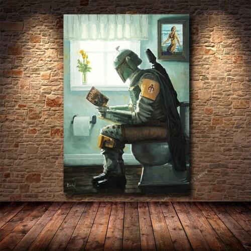 Star Wars Boba Fett Reading Book on The Toilet Poster and Print Vintage Canvas Painting Wall Pictures for Living Room Home Decor