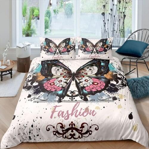 Pink Butterfly Bedding Set Fashoin 3D Print Comforter Luxury Fantasy Queen King Single Size Duvet Cover Set Home Textile Decor