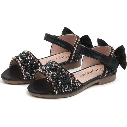 Sandals For Girls Summer Children Kids Baby Toddler Bowknot Crystal Princess Sandals Girl Flat Open Toe Wedding Party Dress Shoe