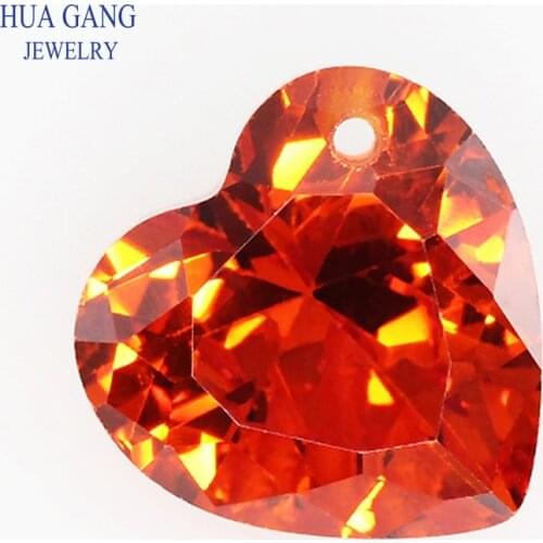 Loose CZ Single Hole AAAAA Heart Shape Orange Cubic Zirconia Stone For Jewelry Making 4x4~12x12mm High Quality