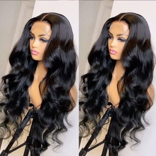 Heat Resistant Black Synthetic Lace Front Wig High Density Long Body Wave Black Wig Glueless Cosplay Wigs For Black Women