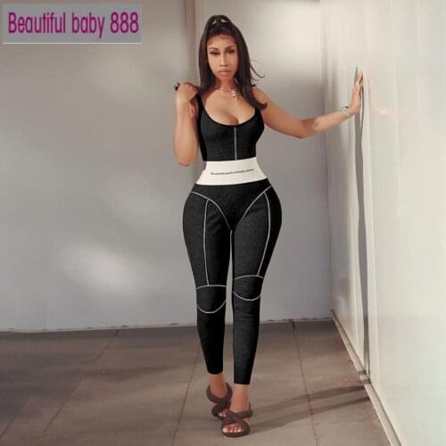 Meqeiss slim patchwork Stretch fabric sleeveless jumpsuit street high quality casual party romper activity jogging mono mujer