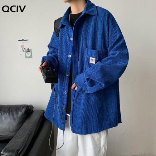 Corduroy Men Shirts For Men Clothing Harajuku Black Shirt Korean Style Men Shirt Long Sleeve Vintage Clothes Streetwear 3XL