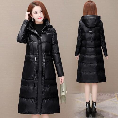 Bright fabric ladies cotton-padded jacket womens long winter new fashion Korean waist warm cotton jacket