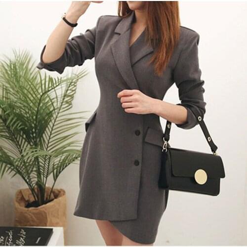 Women Blazer Dress Suits Formal Dress Jacket Long Sleeve Turn-down Collar Easy Matching Slim OL Suit Dress Female Outfits 2019