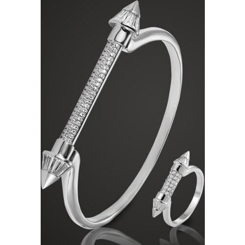 Zlxgirl women Zircon Bridal Wedding Jewelry Sets Womens Love Bangles & Rings Womens Vintage Bangle&Aneis Ouro Pulseira Mujer