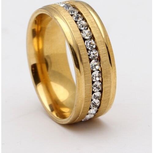 Gold-color Women stainless steel ring paved rhinestone love forever engrave finger rings jewelry Fashion men wedding band ring