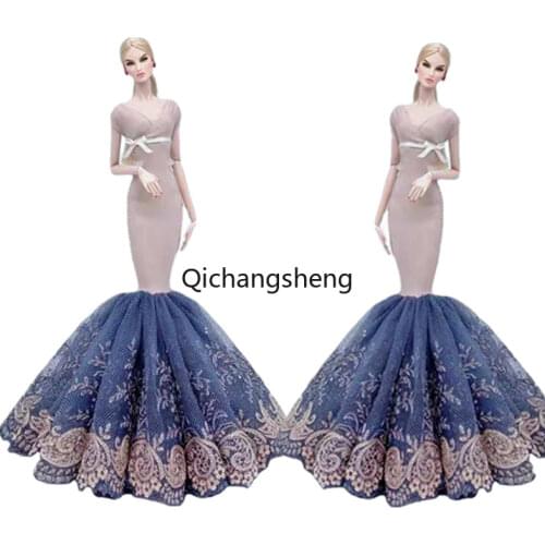 1/6 BJD Clothes for Barbie Doll Dress Classic Fishtail Princess Wedding Gown Dressing Up Outfits 30cm Doll Accessories Girl Toys