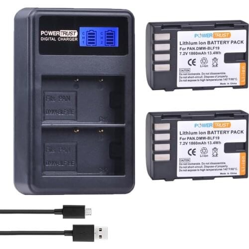 2Pcs 1860mAh DMW-BLF19E DMW-BLF19 Camera Battery DMW BLF19 BLF19 BLF19E + LCD Dual USB Charger for Panasonic Lumix GH3 GH4 GH5