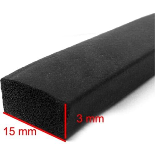 3m x 15mm x 3mm self adhesive flat rubber foam cabinet door window seal strip weatherstrip