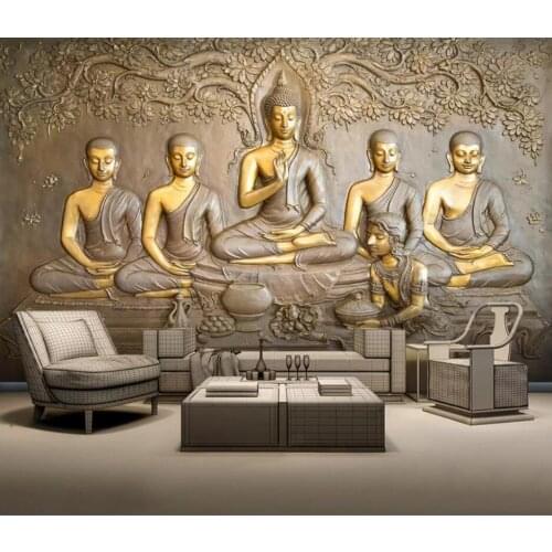 3D relief golden Buddha background wall painting decorative wallpaper murals