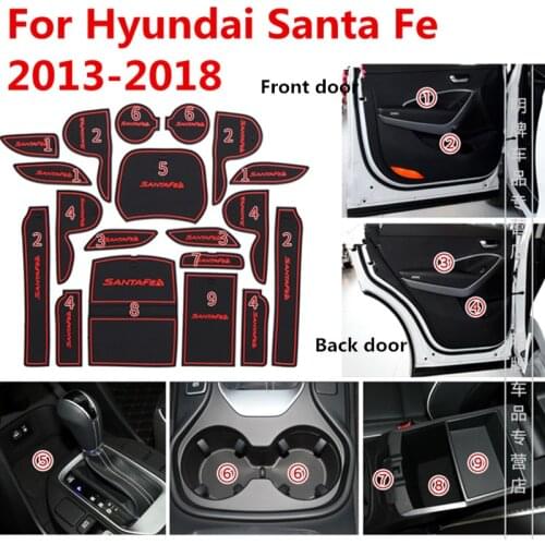 3D Rubber Mat Door Slot Pad Car Interir Anti Slip Mat For Hyundai Santa Fe 2013-2018 DM Maxcruz Grand SantaFe ix45 Accessories