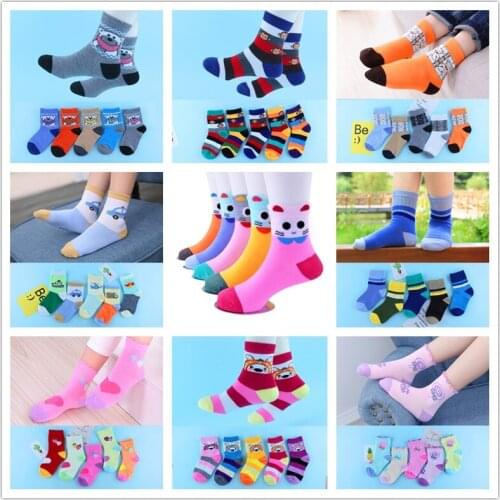 5 Pairs/Lot 0To12 Years Kids Soft Cotton Socks Boy Girl Baby Cute Cartoon Warm Stripe Dots Fashion School Socks Autumn Winter