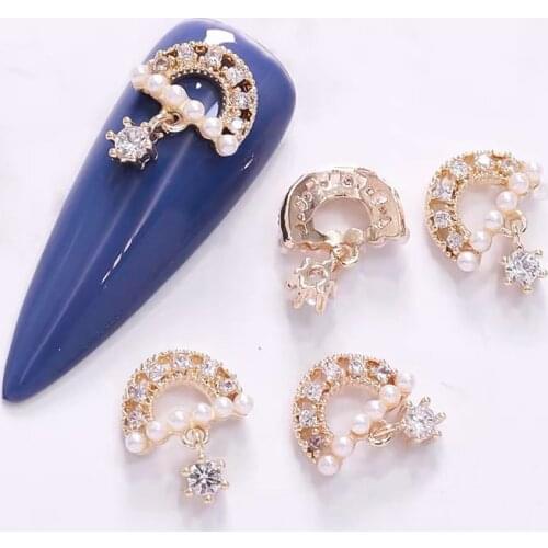 5pcs 3D Semicircle Pearl Pendant Zircon Nail art jewelry metal nails decorations Manicure zircon diamond nail Charms TN4946