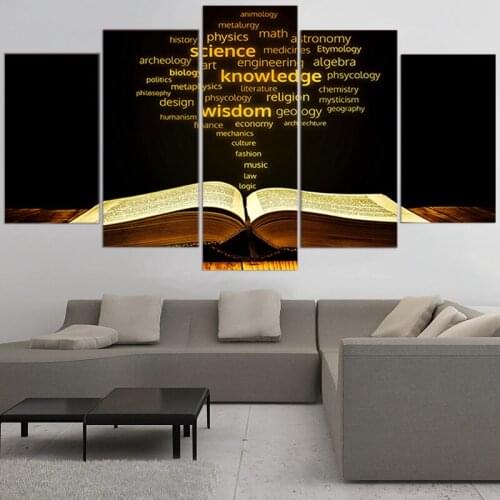 Print Painting Canvas Kids Room 5 Pieces/Pcs Academic Words Golden Religion Bible HD Decor Wall Art Frame Poster Modular Picture