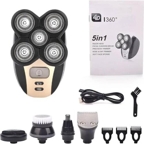 5 In 1 4D Bald Head Electric Shaver 5 Floating Heads Beard Nose Ear Hair Trimmer Razor For Men Clipper Facial Brush Hair cutting