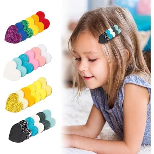 1 PC Sequin Lovely Rainbow Colors Hairpin Candy Clips Full Lined Barrettes Felt Fabri Glitter PVC Hair Accessories For Baby Girl