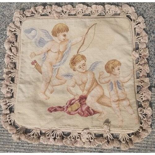 Free Shipping Angel pillow, 18"x18" Needlepoint woolen cushion, handmade pillow 15K New Zealand Wool, 16"X16",no insertion