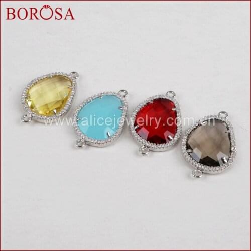 BOROSA Mixed Color Glass Stones Irregular Connector Pendant Faceted Crystal CZ Pave Frame Connector Double Bails WX384